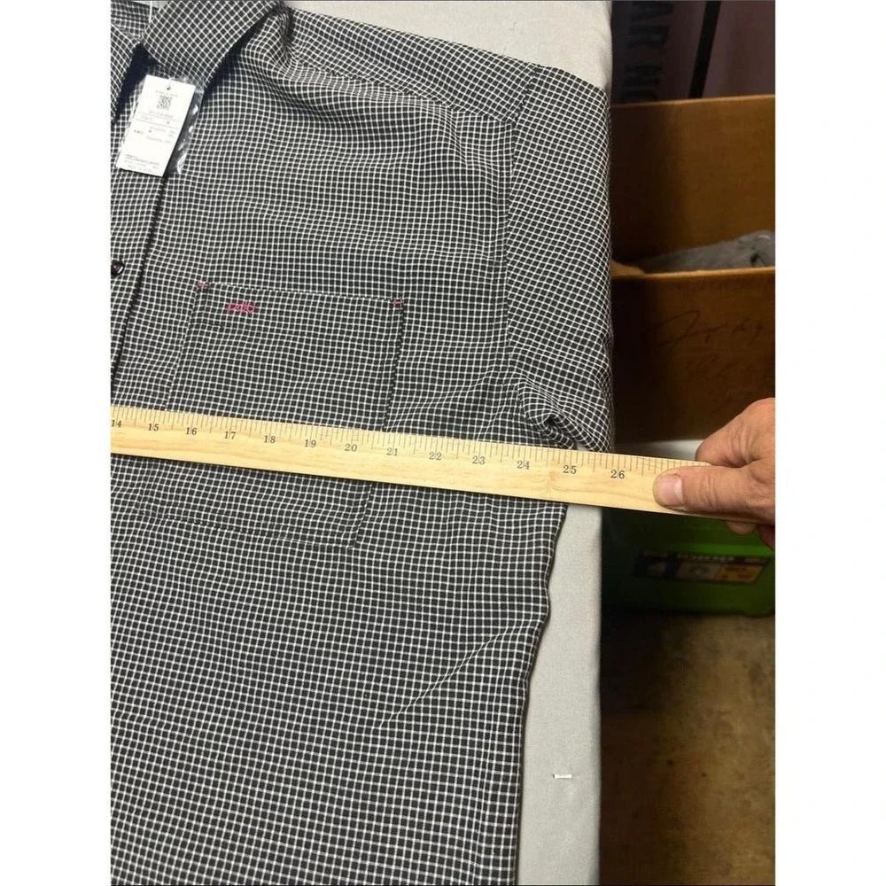 Men's long-sleeve button-down in a black and white micro-check pattern